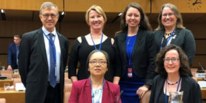 Back row (left to right) Paul Demers, Rachel Lane, Julie Burtt, and Kiza Sauvé; front row (left to right) Jing Chen and Ruth Wilkins / À l’arrière, de gauche à droite : Paul Demers, Rachel Lane, Julie Burtt, Kiza Sauvé; à l’avant, de gauche à droite : Jing Chen, Ruth Wilkins