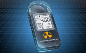 CAD model of gamma radiation personal dosimeter, blueprint. 3D rendering