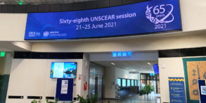 Banner and video displays at the 68th session of UNSCEAR